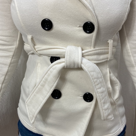 Women’s Sebby white and black-buttoned pea coat like jacket. Size XS - Picture 5 of 11